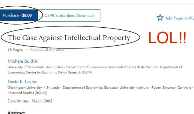 "The case against IP" on SSRN being charged 8$ for access