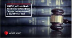 Lexis Nexis Announcement Poster saying USPTO and LexisNexis Reed Tech Extend Their 50-year Partnership with a New 10-year Deal