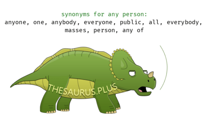 image showing synonyms of 'any person' on a cartoon dinosaur