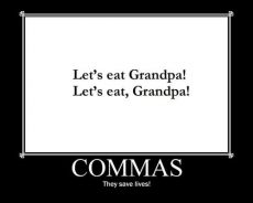 "Lets eat grandpa" "Lets eat, grandpa". Commas - they save lives