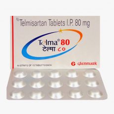 Image showing Telmisartan tablets, Telma 80 with a white cover and a medicinal strip