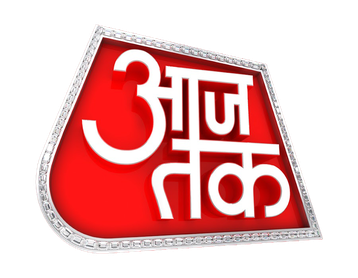 Aaj Tak logo with the words "Aaj Tak" written in Hindi on a red background. 