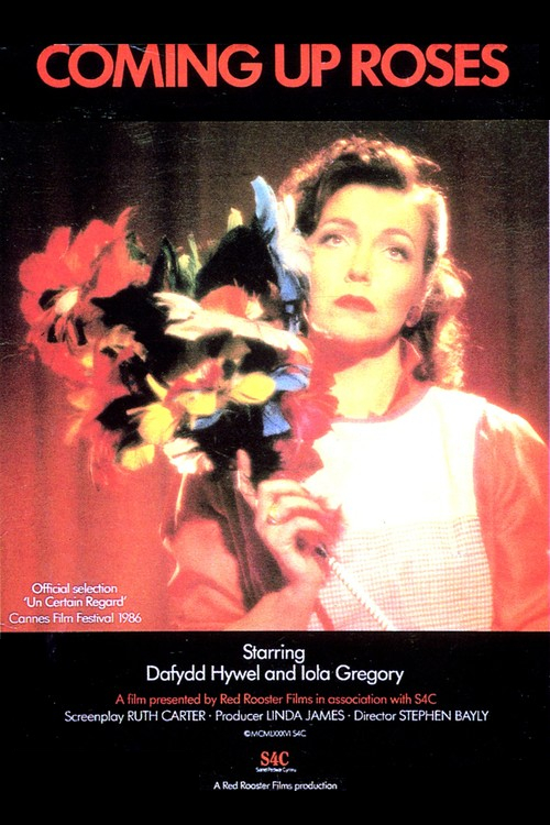 The poster of motion picture "Coming up Roses" with Iola Gregory holding a bouquet. 