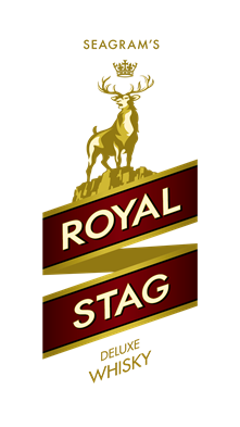 Royal Stag label wit a stag standing atop a ribbon. 